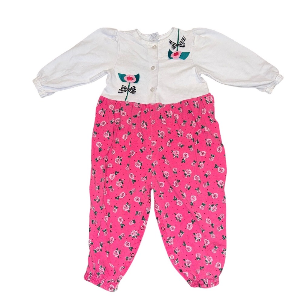 Vintage Buster Brown Girls Floral Romper Embroidered Pink Floral 24 months